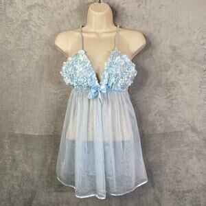 Baby Blue Floral‎ Babydoll Lingerie Sheer Mesh Slip Dress Coquette Fairy